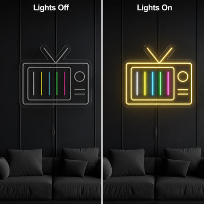 Retro Color TV Neon Sign LED Neon Sign day and night comparison