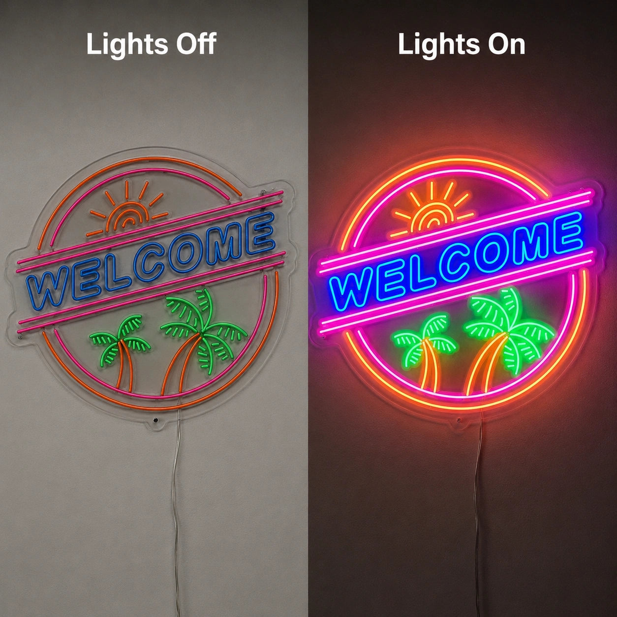 Retro Desert Sunset Neon Sign LED Neon Sign day and night comparison
