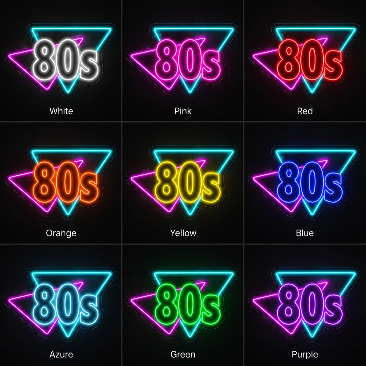 Retro Eighties Triangle Neon Sign LED Neon Sign color grid