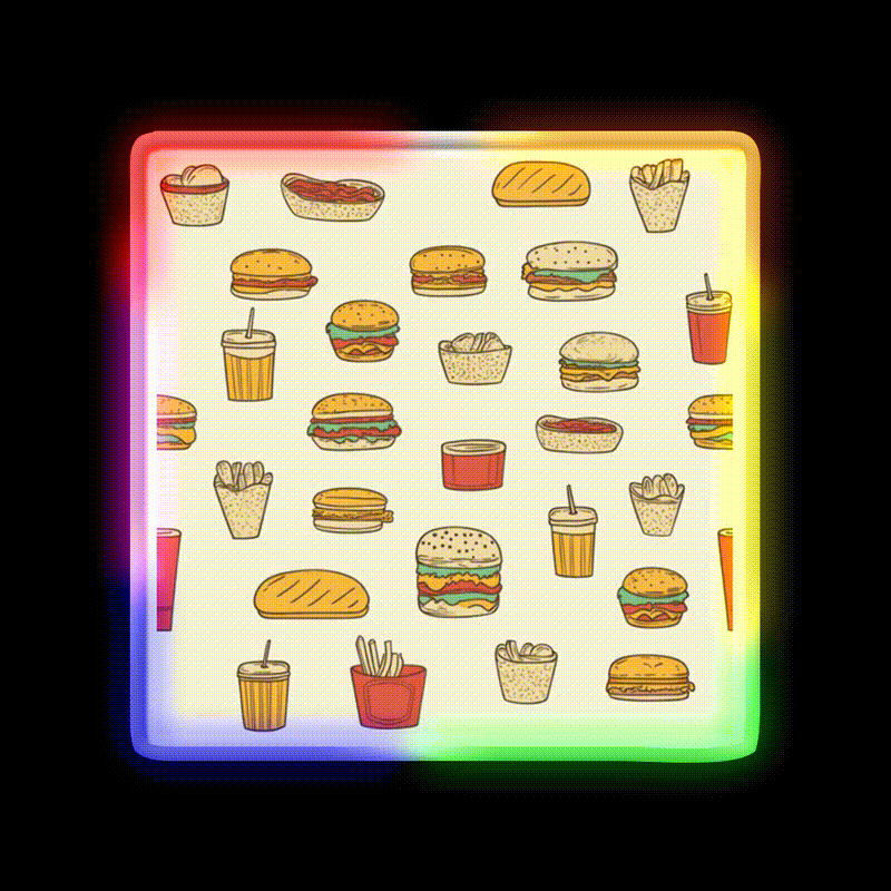 Retro Fast Food Doodles Fast Food Led Neon Sign For Burger Place Rgb Color