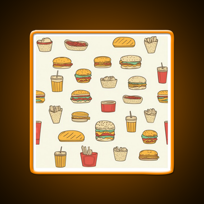 Retro Fast Food Doodles Fast Food Led Neon Sign For Burger Place Rgb Color