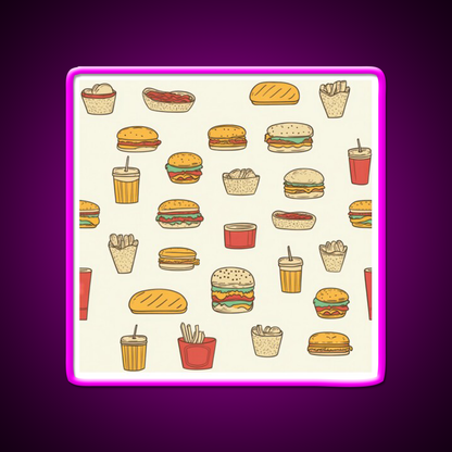 Retro Fast Food Doodles Fast Food Led Neon Sign For Burger Place Rgb Color