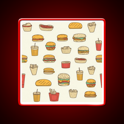 Retro Fast Food Doodles Fast Food Led Neon Sign For Burger Place Rgb Color