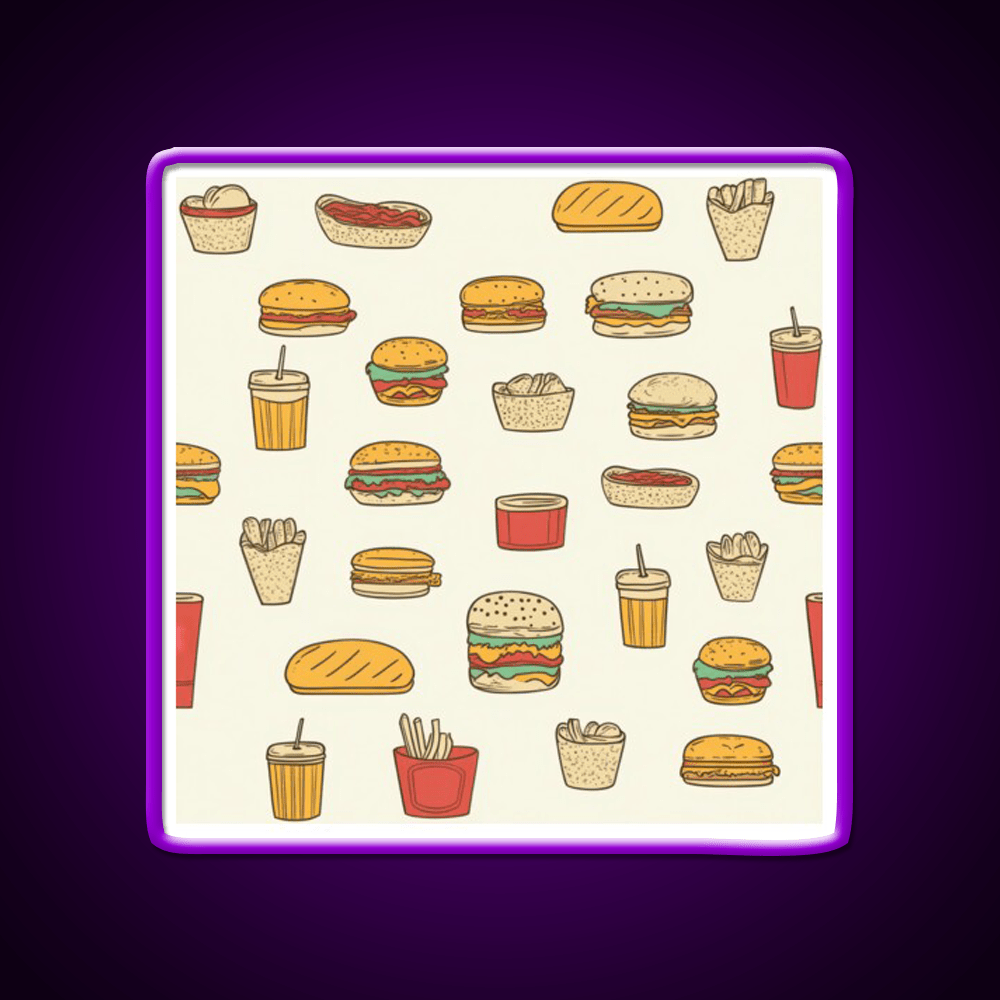 Retro Fast Food Doodles Fast Food Led Neon Sign For Burger Place Rgb Color - Shineneon