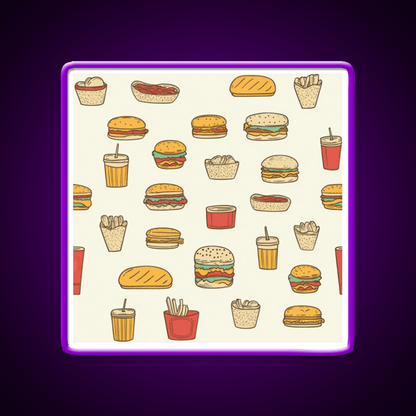 Retro Fast Food Doodles Fast Food Led Neon Sign For Burger Place Rgb Color - Shineneon