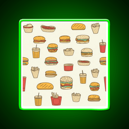 Retro Fast Food Doodles Fast Food Led Neon Sign For Burger Place Rgb Color - Shineneon