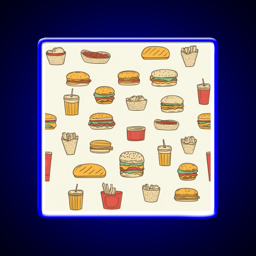 Retro Fast Food Doodles Fast Food Led Neon Sign For Burger Place Rgb Color - Shineneon
