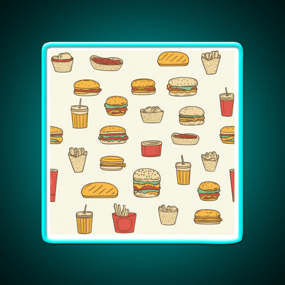 Retro Fast Food Doodles Fast Food Led Neon Sign For Burger Place Rgb Color - Shineneon