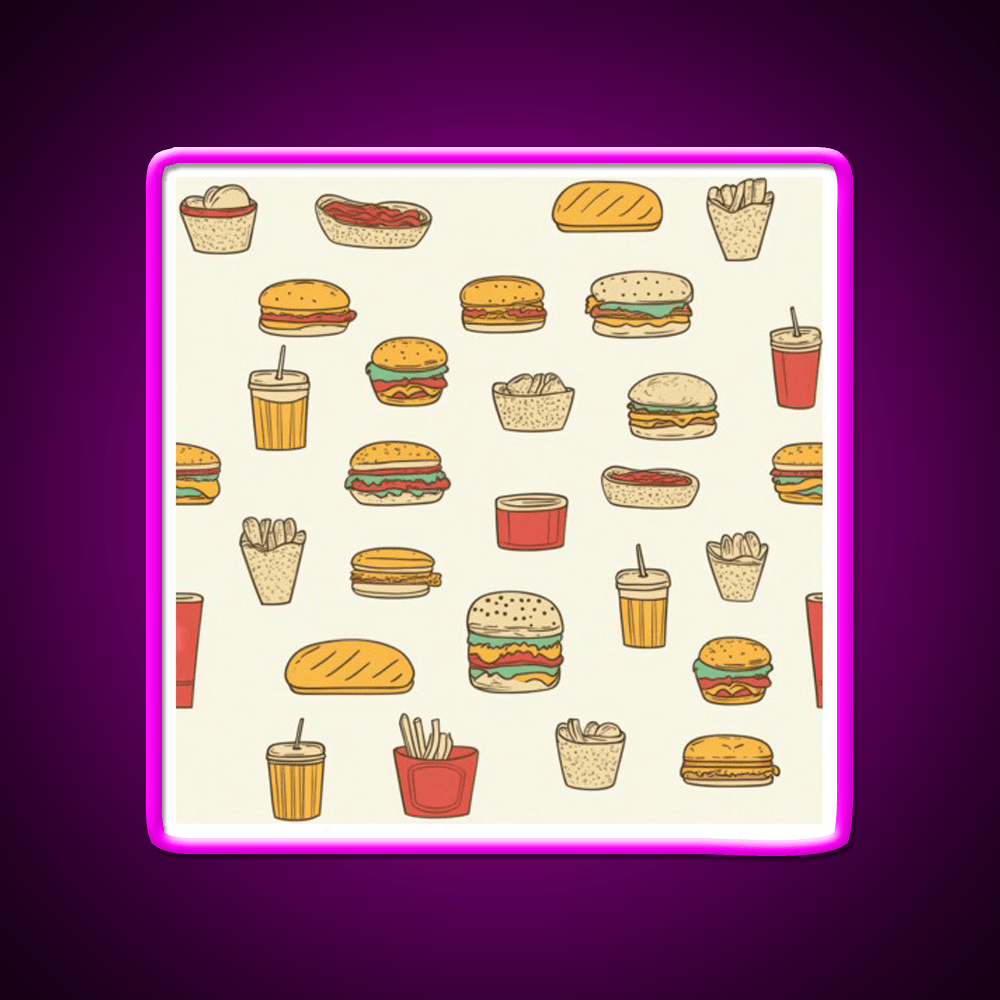 Retro Fast Food Doodles Fast Food Led Neon Sign For Burger Place Rgb Color - Shineneon