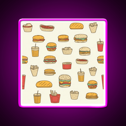 Retro Fast Food Doodles Fast Food Led Neon Sign For Burger Place Rgb Color - Shineneon