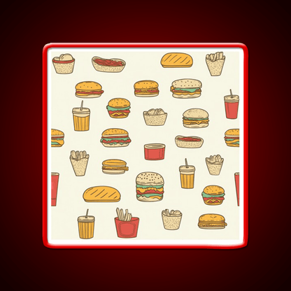 Retro Fast Food Doodles Fast Food Led Neon Sign For Burger Place Rgb Color - Shineneon