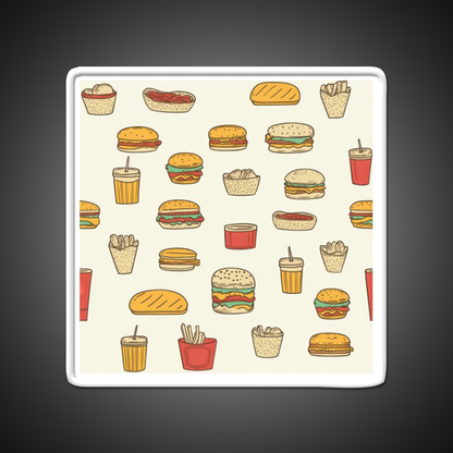 Retro Fast Food Doodles Fast Food Led Neon Sign For Burger Place Rgb Color
