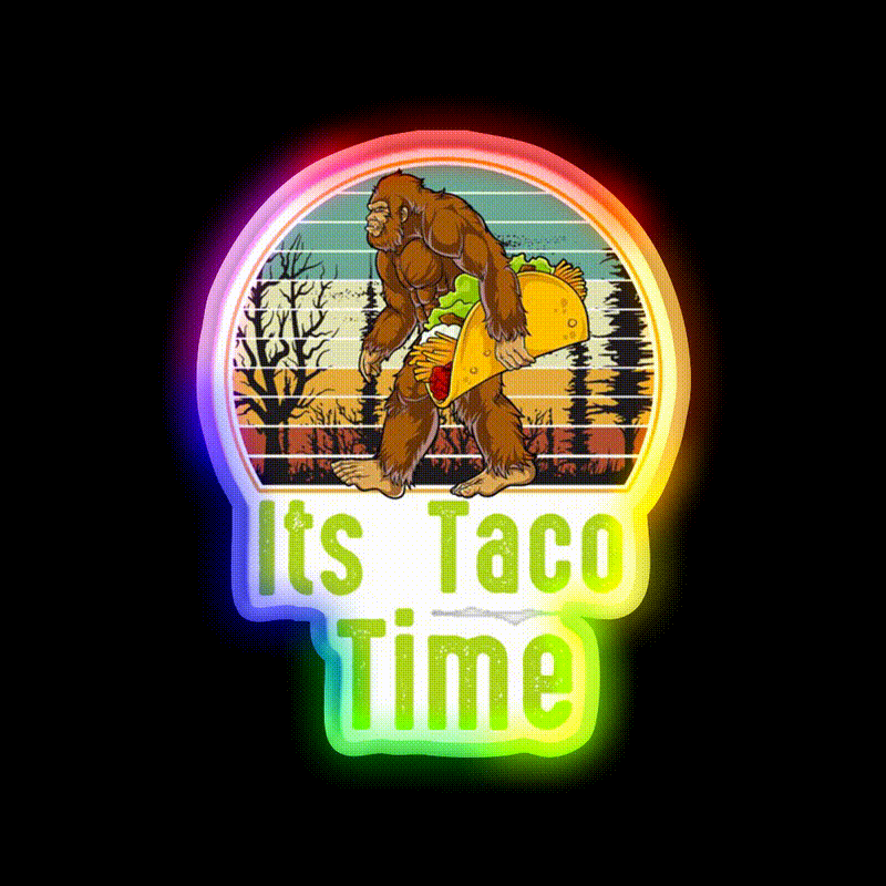 Retro Its Taco Time Bigfoot Taco Time Bigfoot Taco Led Neon Sign Rgb Color - LED neon sign close-up detail