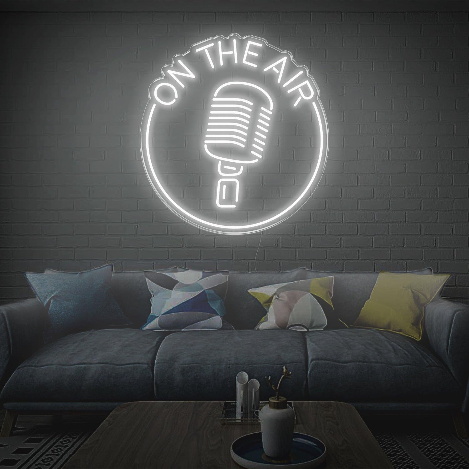 Retro Mic On The Air Warm Yellow Led Neon Sign For Studio Living Room Decor | Shineneon