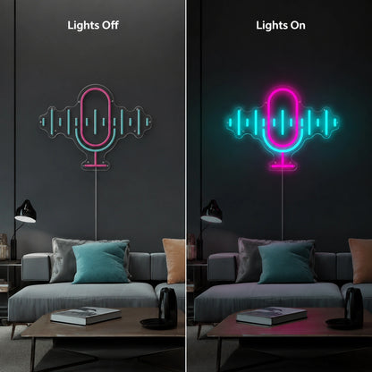 Retro Microphone Wave Neon Sign LED Neon Sign day and night comparison
