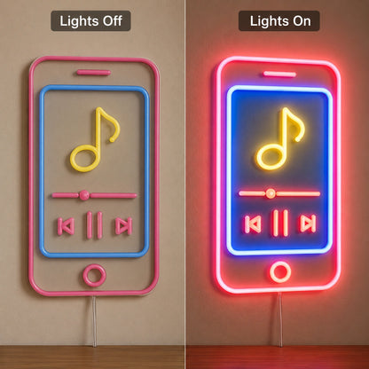 Retro Music Player Neon Sign LED Neon Sign day and night comparison