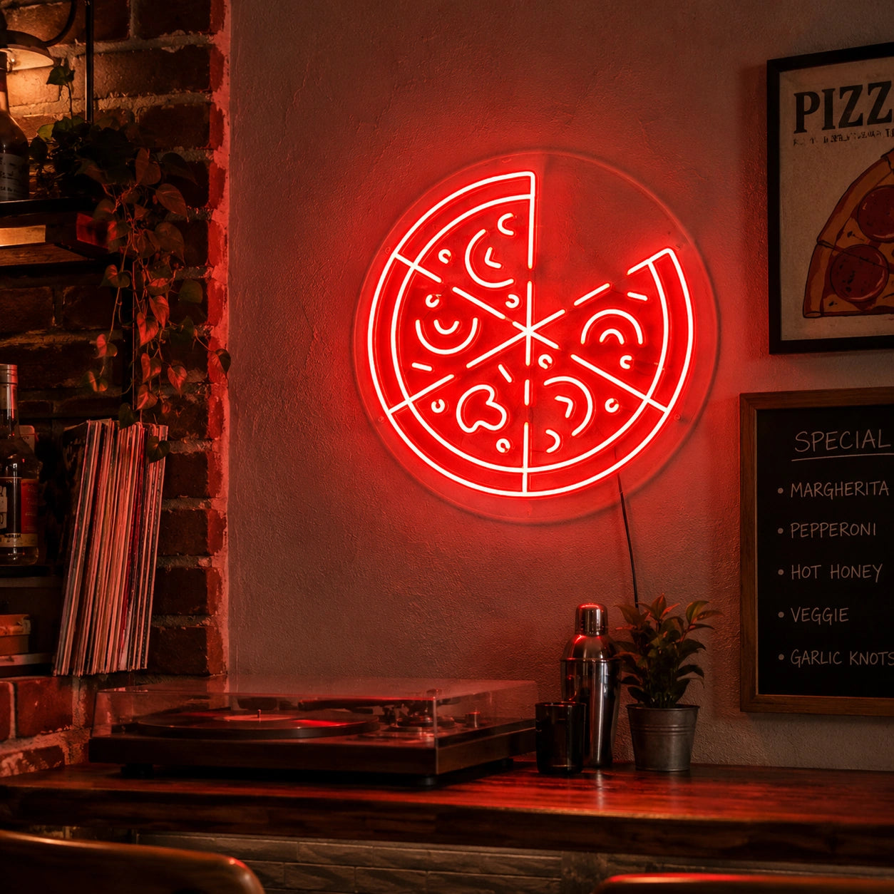 Retro Pizza Slice Neon Sign LED Neon Sign real lifestyle scene