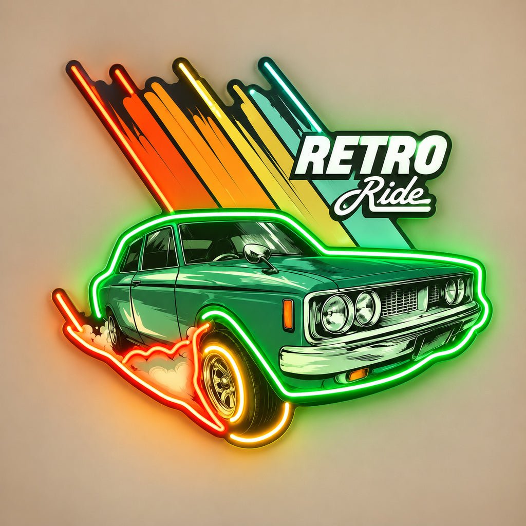 Retro Ride Green Car LED Neon Sign - Shineneon