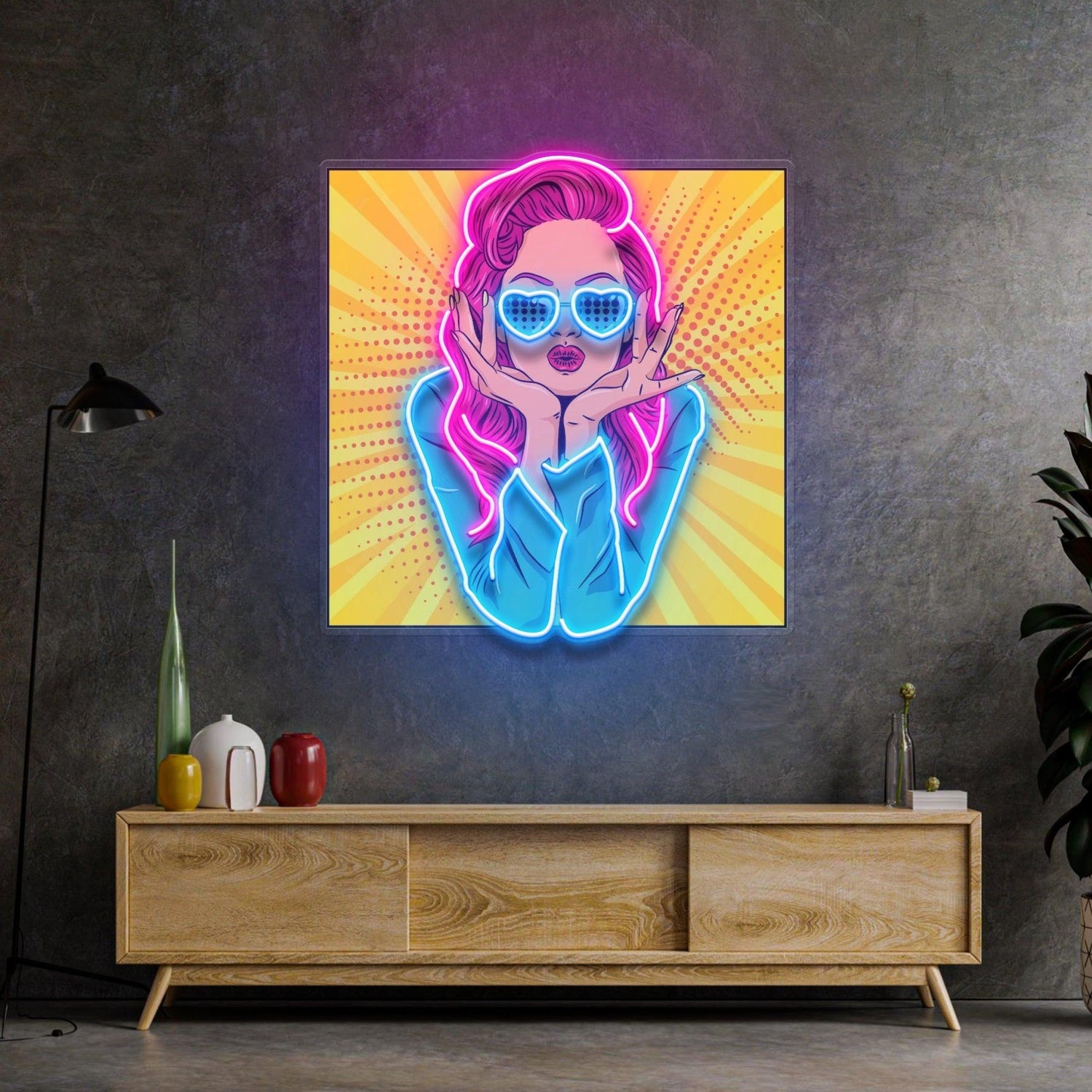 Retro Woman Pink Blue Uv Printed Led Neon Sign Pop Art Wall Decor | Shineneon