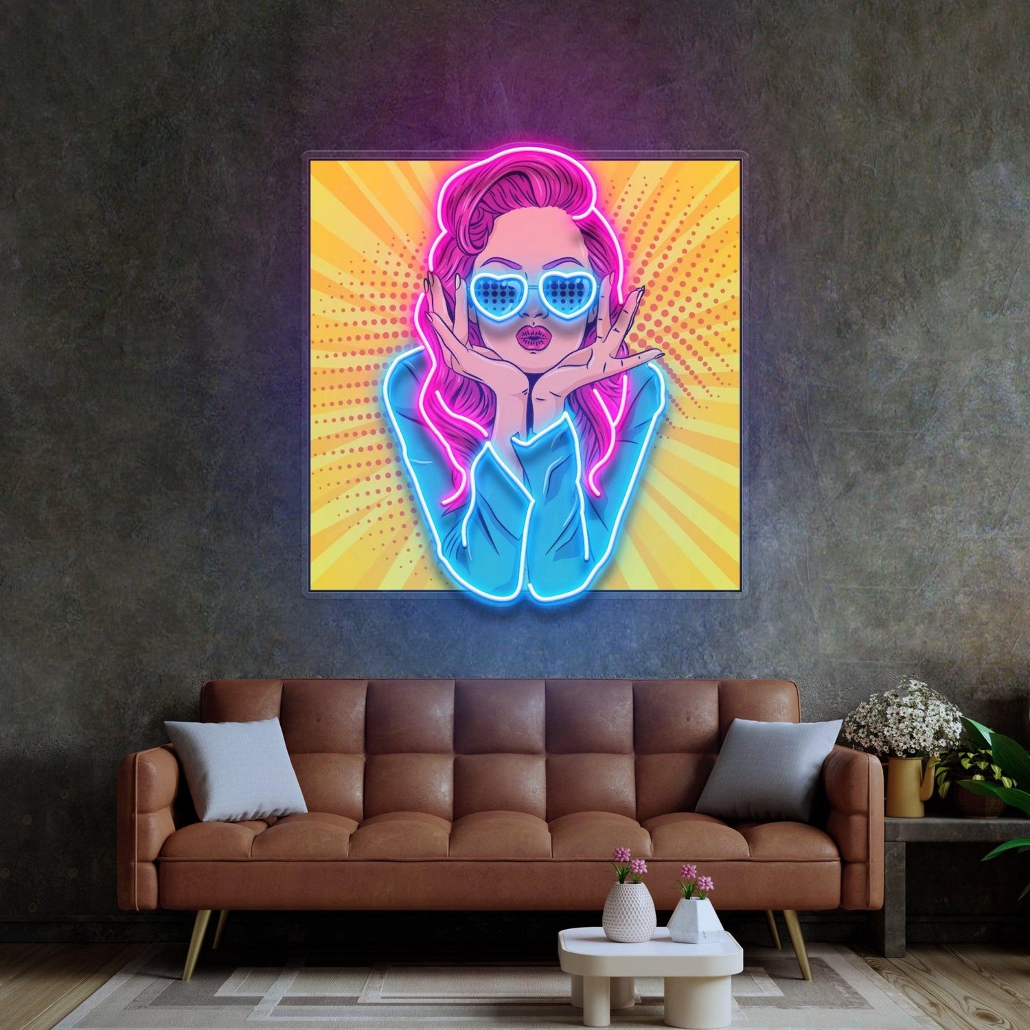 Retro Woman Pink Blue Uv Printed Led Neon Sign Pop Art Wall Decor | Shineneon