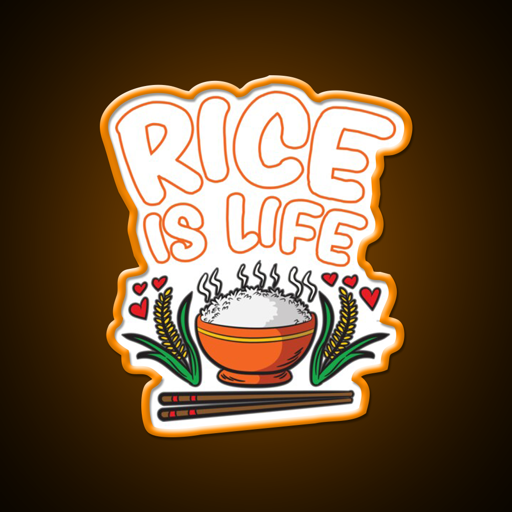 Rice Is Life Indian Chinese Filipino Humor Led Neon Sign Chinese Food Rgb Color