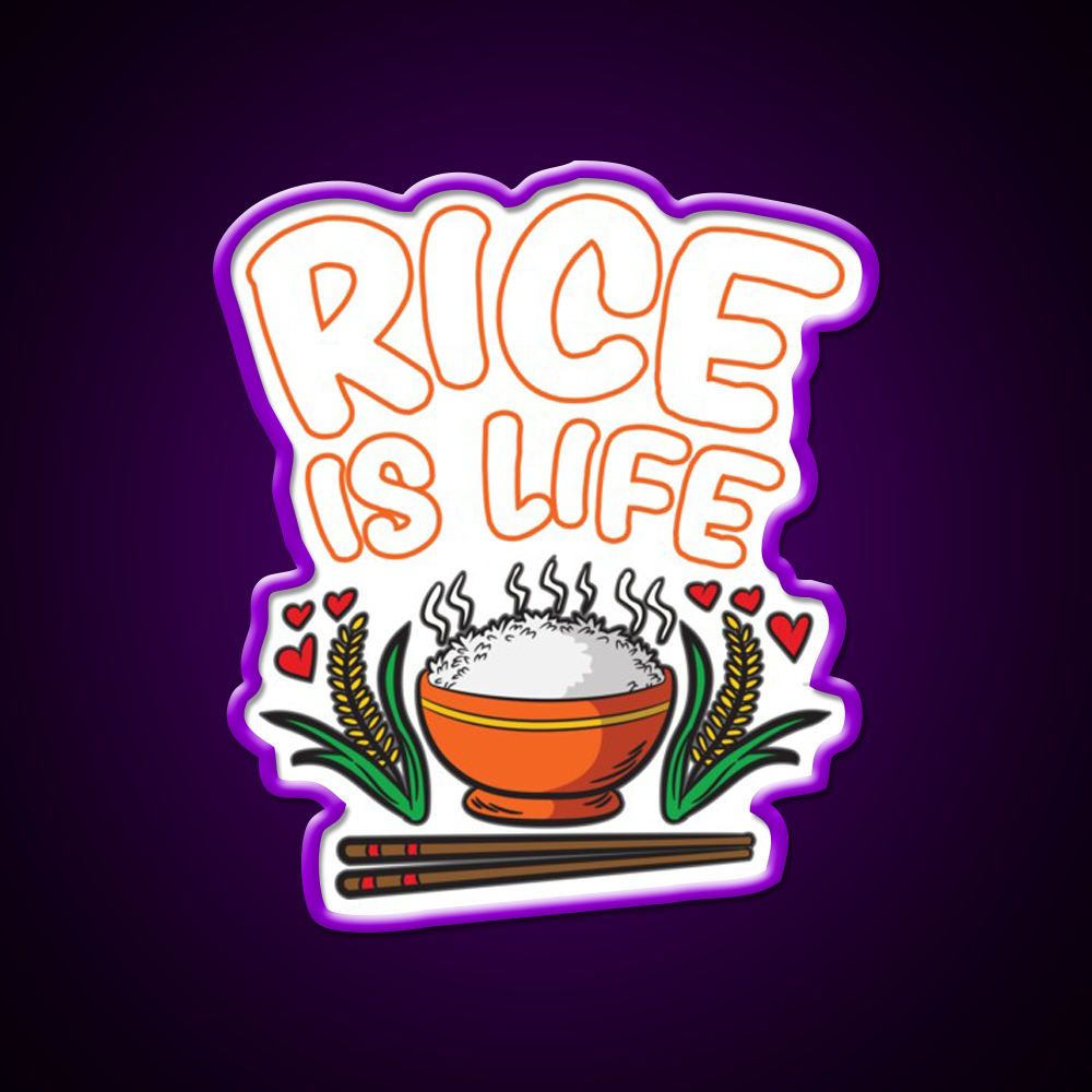 Rice Is Life Indian Chinese Filipino Humor Led Neon Sign Chinese Food Rgb Color