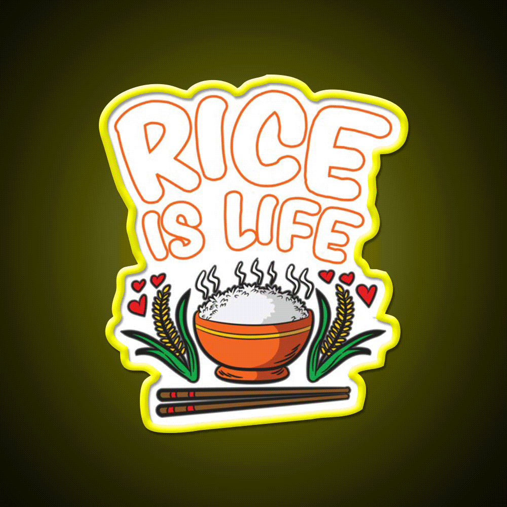 Rice Is Life Indian Chinese Filipino Humor Led Neon Sign Chinese Food Rgb Color