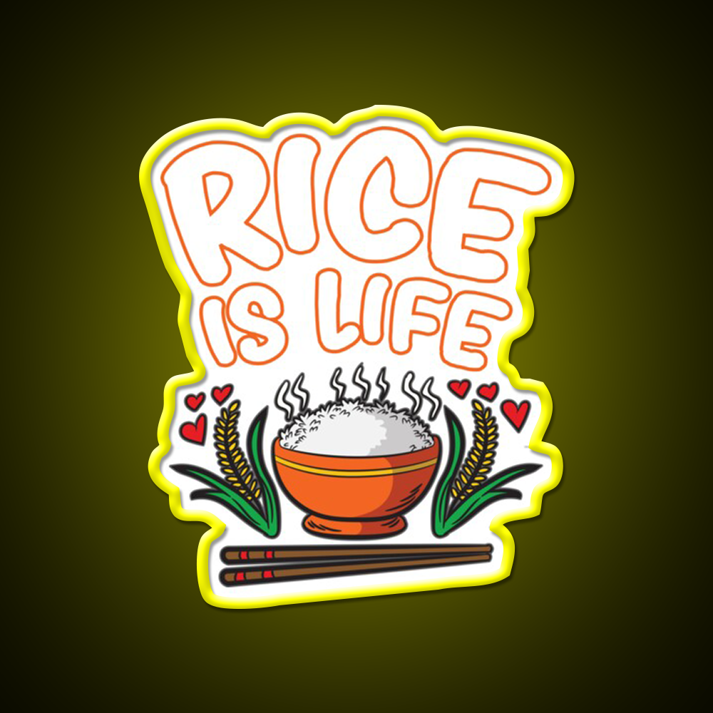 Rice Is Life Indian Chinese Filipino Humor Led Neon Sign Chinese Food Rgb Color