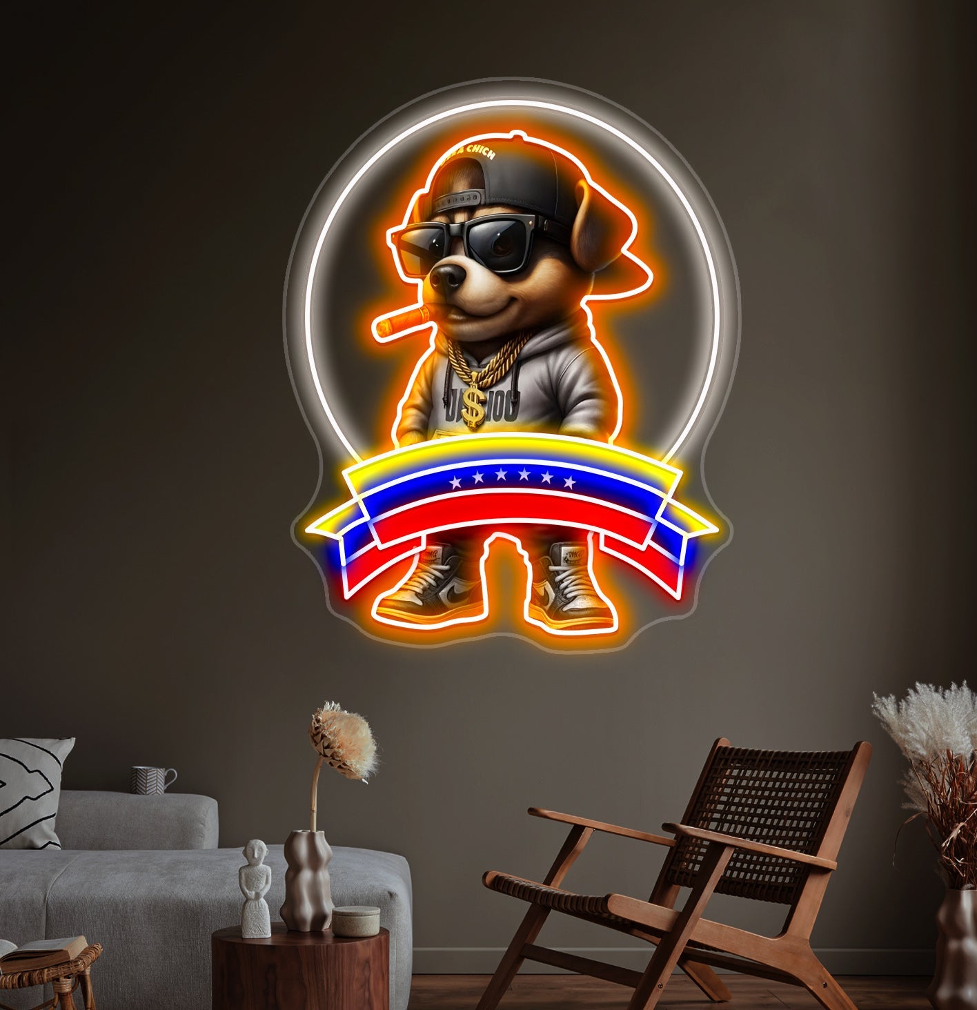 Rich Gangster Dog Smoking Cigar Custom Led Neon Sign with 22inch - Shineneon