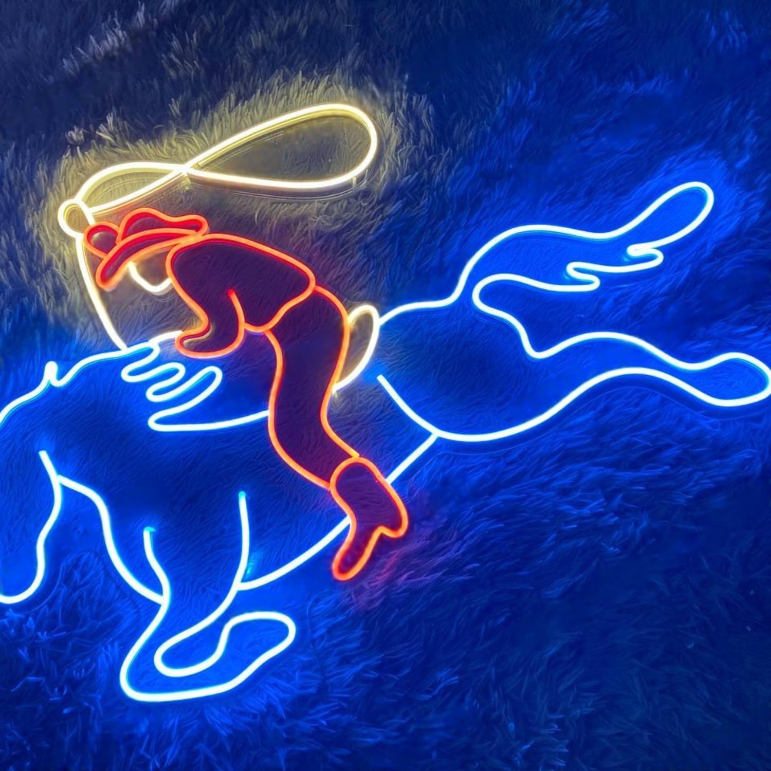 Riding Cowboy Blue Red Yellow Led Neon Sign For Western Themed Decor-1 | Shineneon