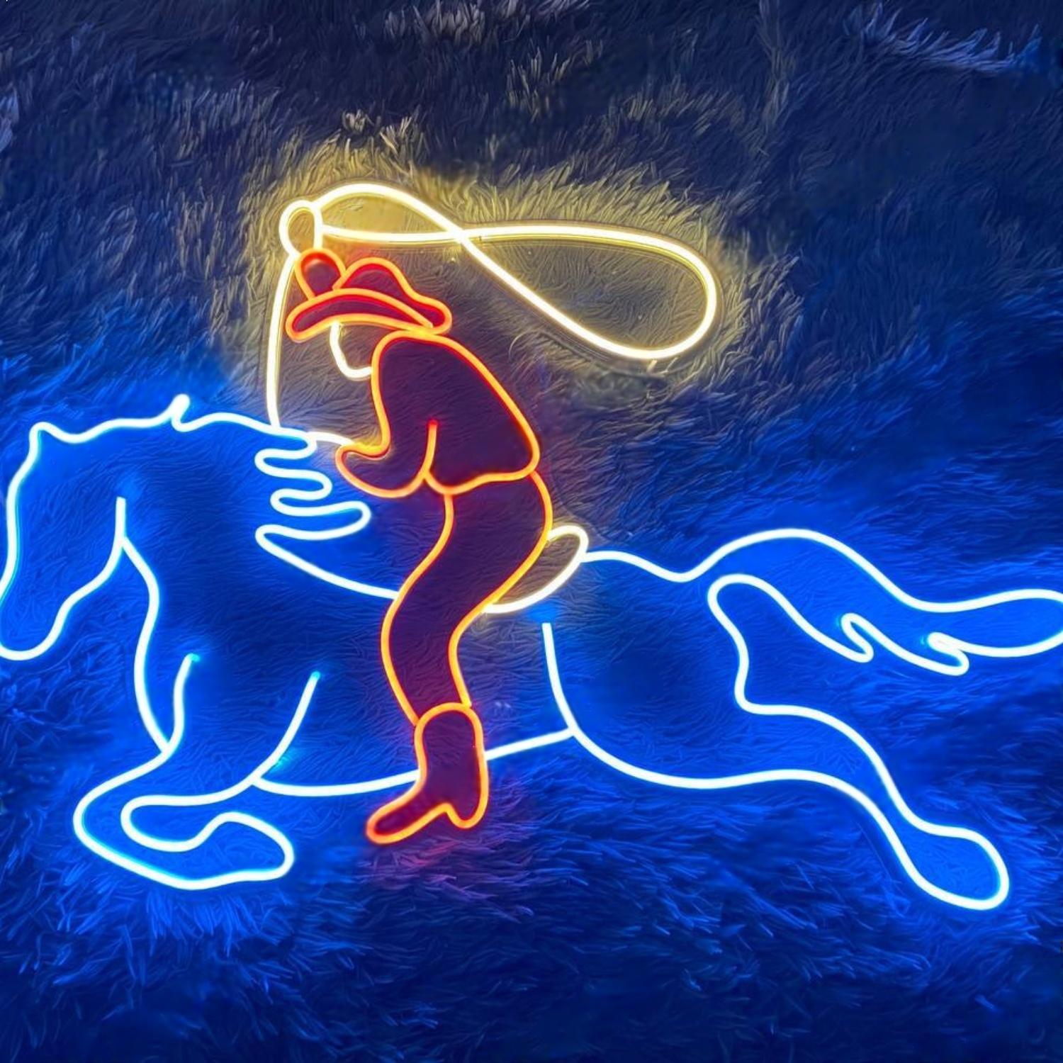 Riding Cowboy Blue Red Yellow Led Neon Sign For Western Themed Decor-1 | Shineneon