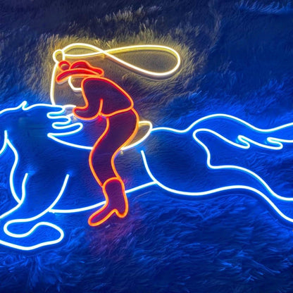 Riding Cowboy Blue Red Yellow Led Neon Sign For Western Themed Decor-1 | Shineneon