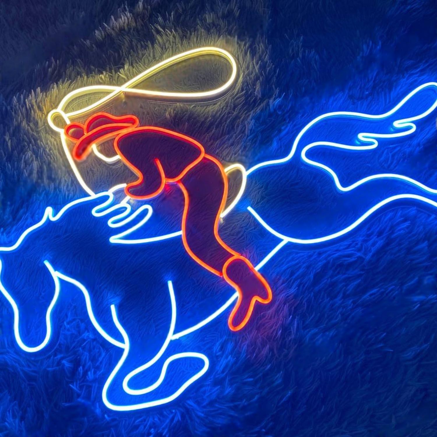 Riding Cowboy Blue Red Yellow Led Neon Sign For Western Themed Decor-1 | Shineneon
