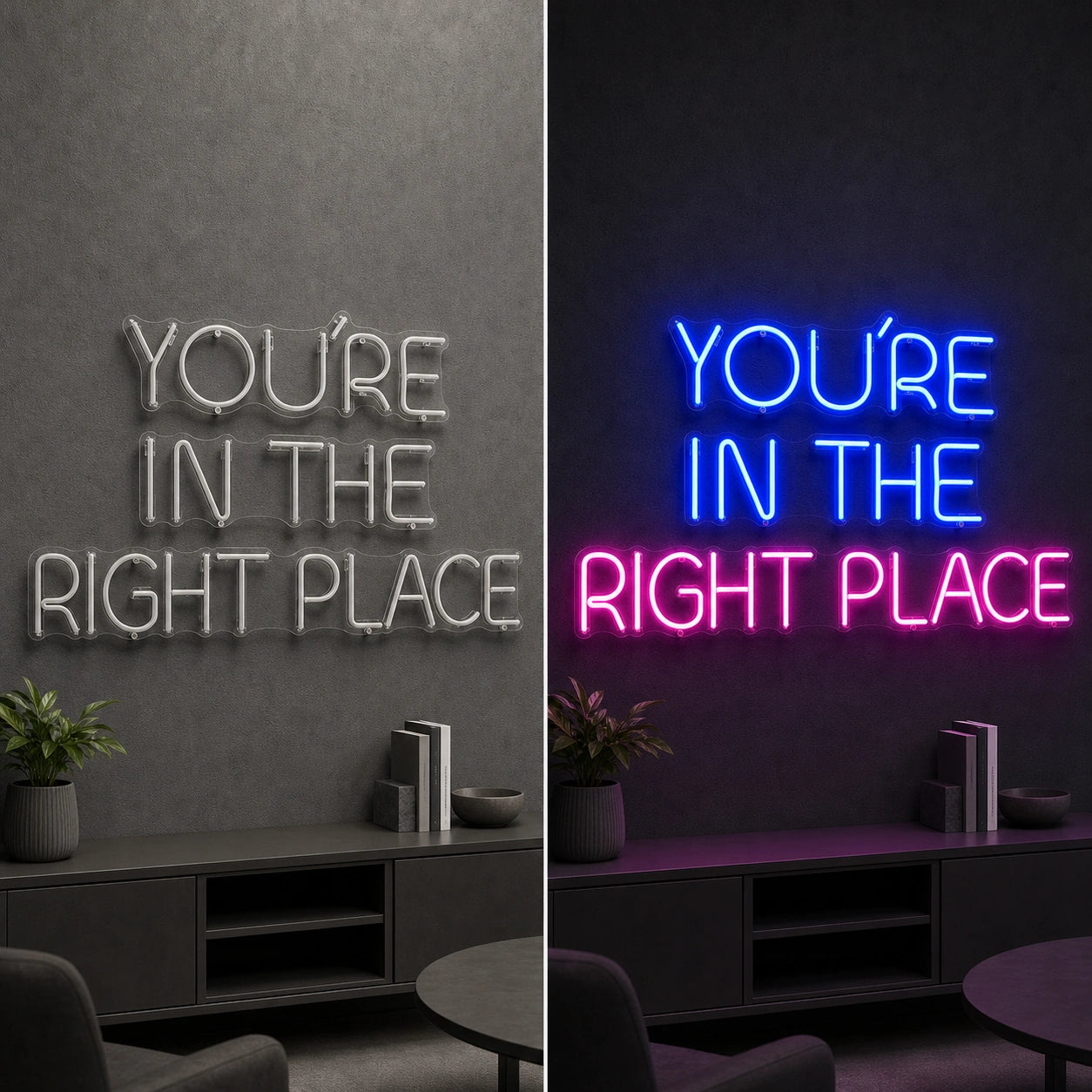 Right Place LED Neon Sign Garage Man Cave Neon Sign day and night comparison