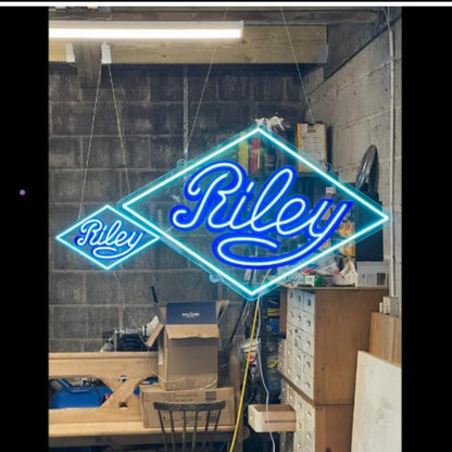 Riley Blue Diamond Frame Led Neon Sign For Home And Business Wall Decor | Shineneon