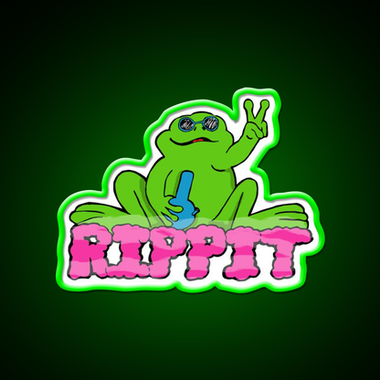 Rippit The Stoner Frog Peace Sign Hemp Inspired Green Leaf Led Neon Sign Rgb Color