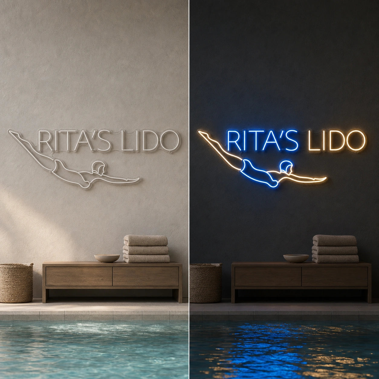 Ritass Lido LED Neon Sign Garage Man Cave Neon Sign day and night comparison