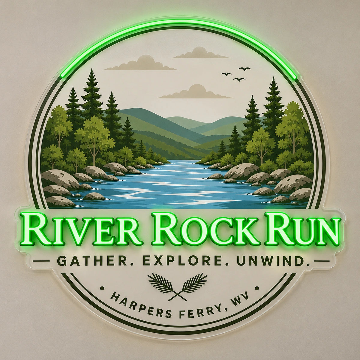 River Rock Run Custom LED Neon Sign | 6c3b03d886e7b31e099515db57393a67a0454fa4451adba9ecd70cc0a4e13a4a | effect