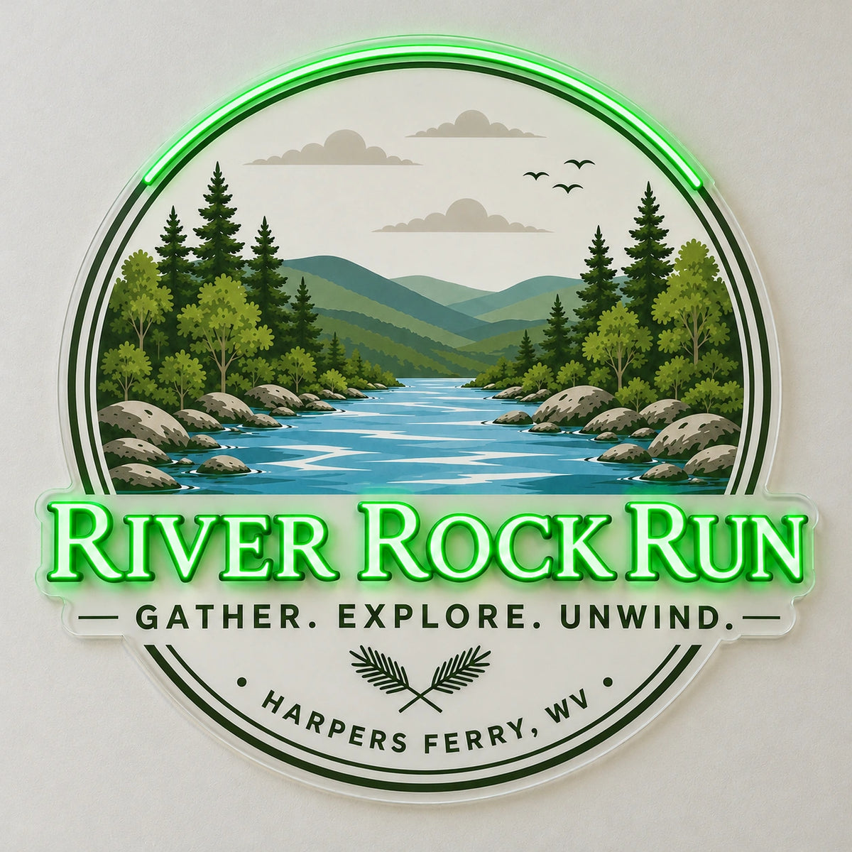 River Rock Run Custom LED Neon Sign | 8bd061d07ab3a8fb410f54dc775967c696ccb1097dca9fce9ee25bc14e32222b | natural_light
