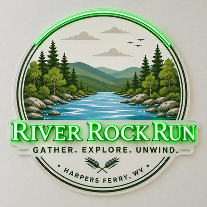 River Rock Run Custom LED Neon Sign | 8bd061d07ab3a8fb410f54dc775967c696ccb1097dca9fce9ee25bc14e32222b | natural_light