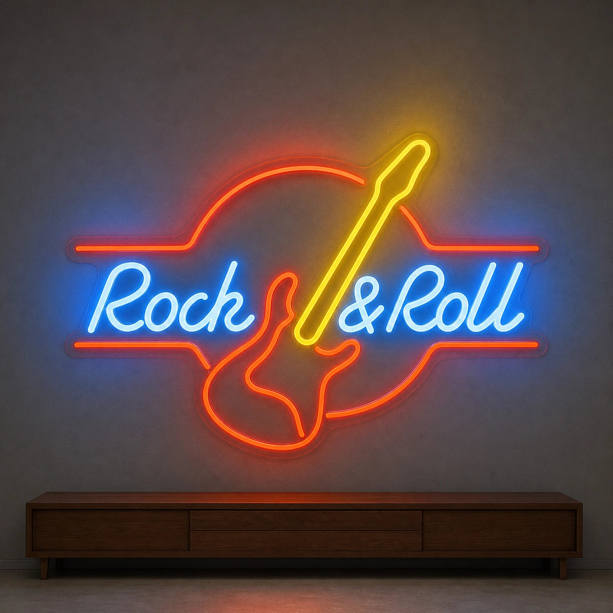 Rock And Roll Electric Guitar LED Neon Sign Garage Man Cave Neon Sign size image