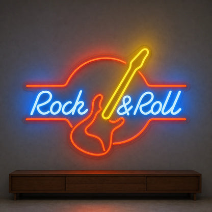 Rock And Roll Electric Guitar LED Neon Sign Garage Man Cave Neon Sign size image
