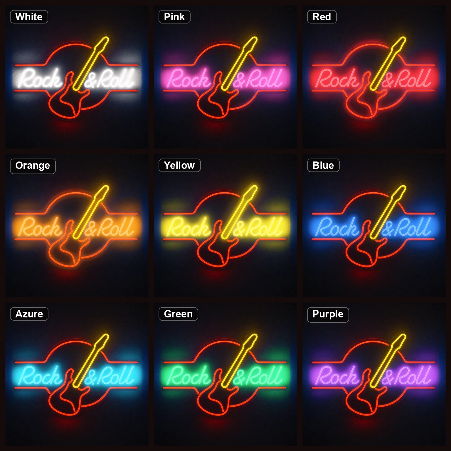 Rock And Roll Electric Guitar LED Neon Sign Garage Man Cave Neon Sign color grid