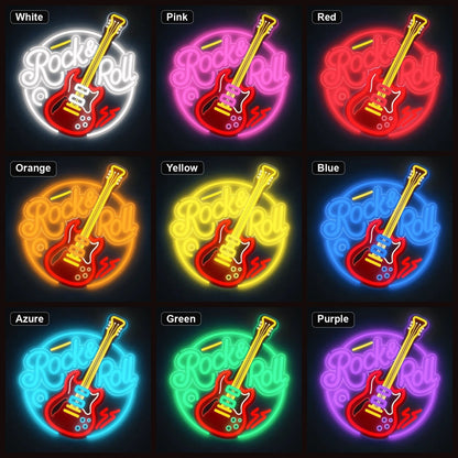 Rock And Roll Guitar Circle LED Neon Sign - Shineneon