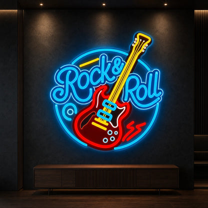 Rock And Roll Guitar Circle LED Neon Sign Garage Man Cave Neon Sign high-converting product image