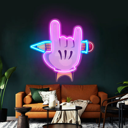 Rock Hand Led Neon Sign Light Custom Led Signs