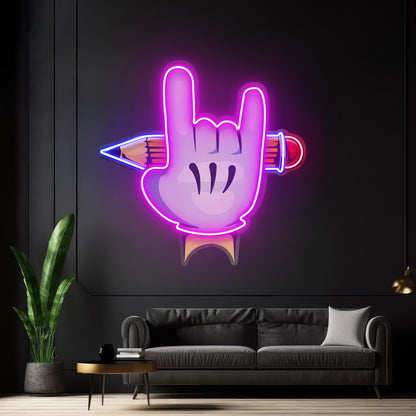 Rock Hand Led Neon Sign Light Custom Led Signs