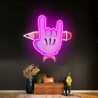 Rock Hand Led Neon Sign Light Custom Led Signs