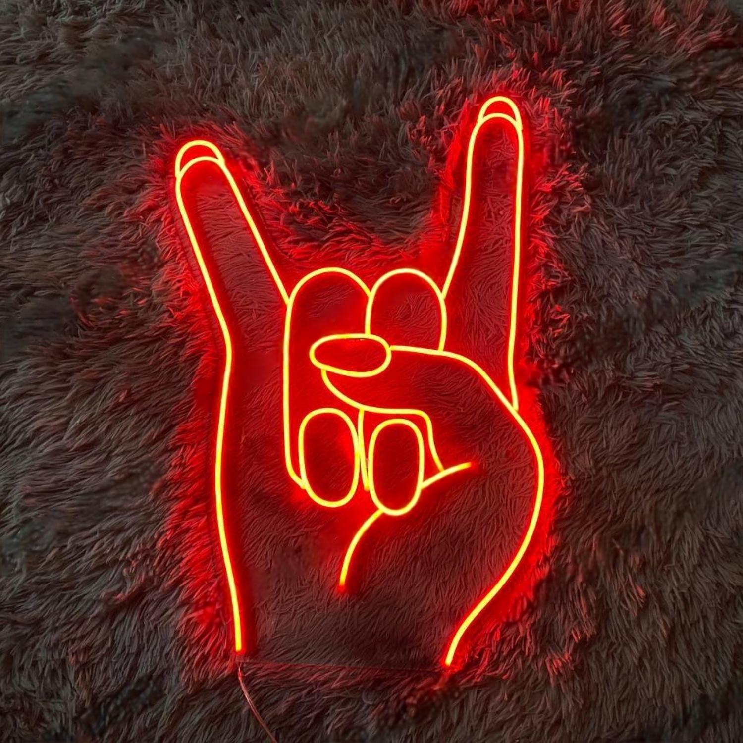 Rock Hand Sign Red Led Neon Sign For Music Room Bar Decor | Shineneon
