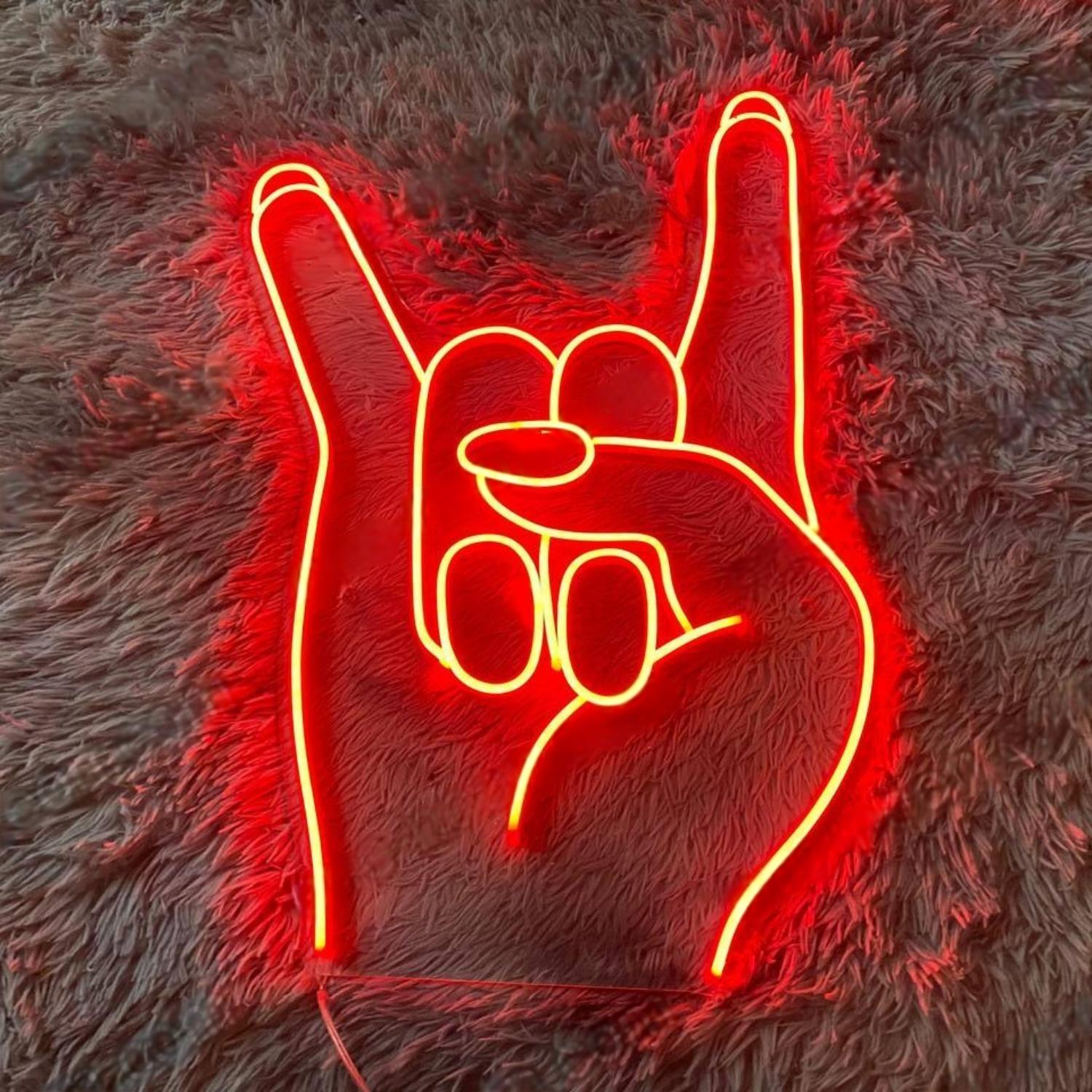 Rock Hand Sign Red Led Neon Sign For Music Room Bar Decor | Shineneon